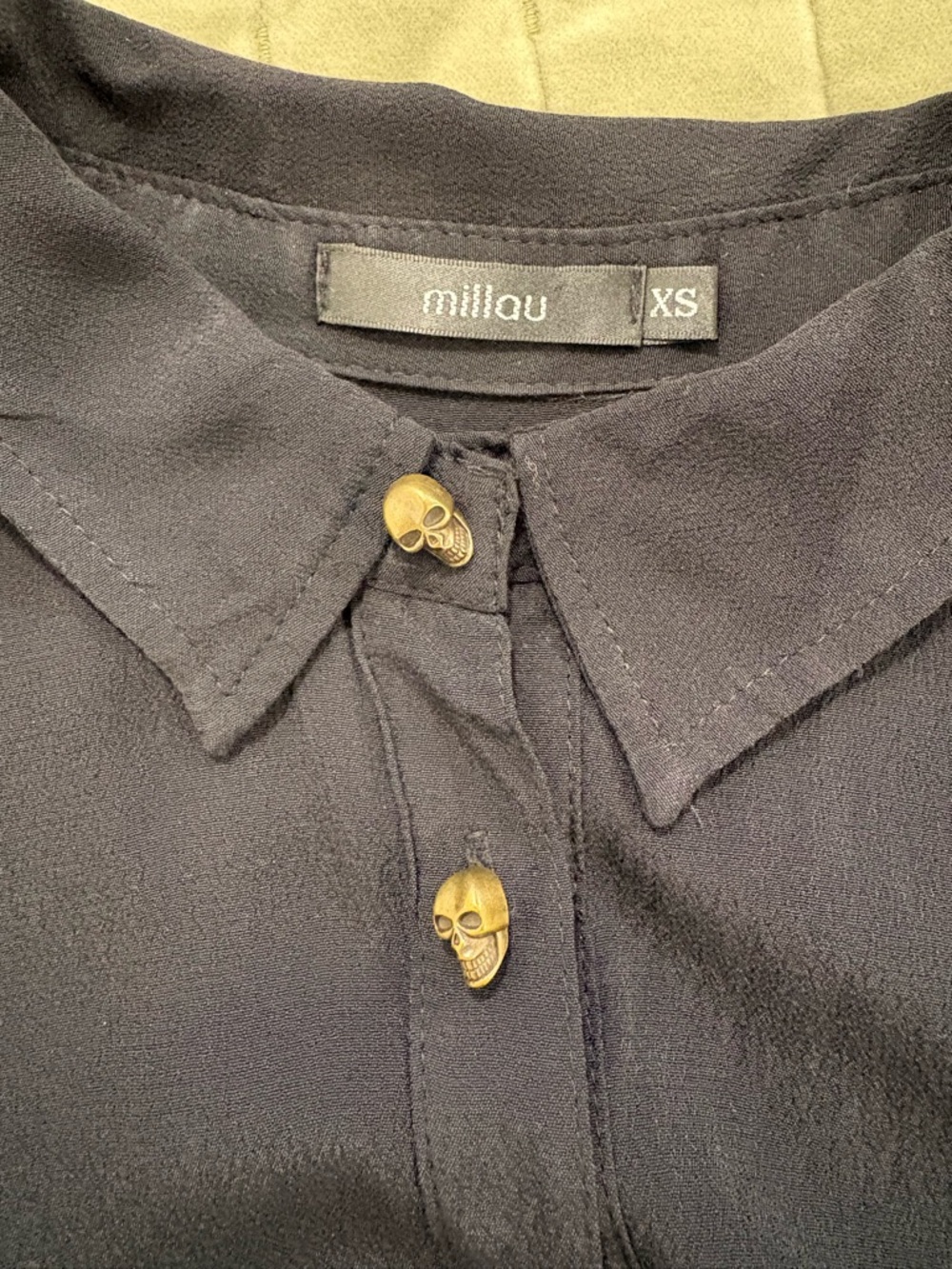 Millau Black Women’s Button Down Shirt with Skull Buttons